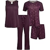 Lucky Brand Women's Pajama Set - 4 Piece Sleep Shirt, Tank Top, Pajama Pants, Lounge Shorts (S-XL)