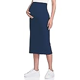 POSHDIVAH Women's Maternity Skirt Over The Belly Midi High Waisted Solid Stretchy Pregnancy Pencil Skirt