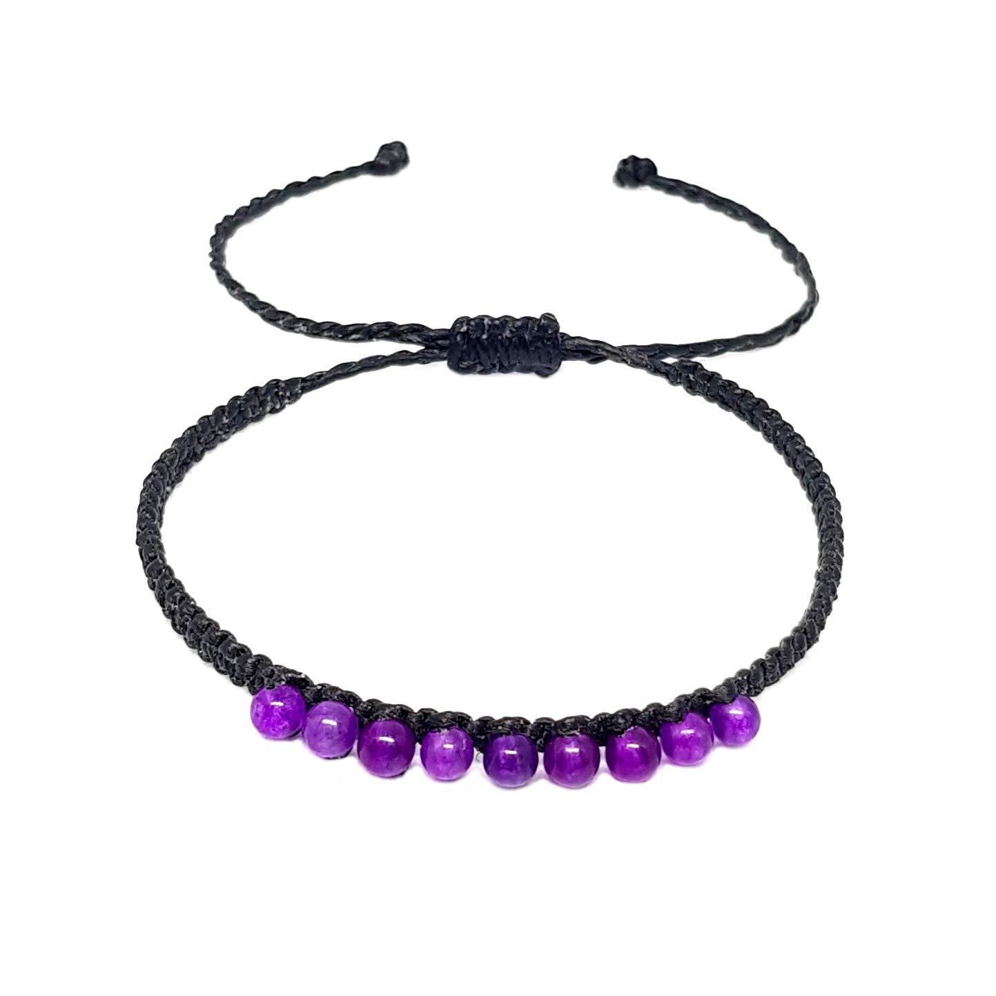 Origin Siam Handmade Gemstone Beaded Woven Bracelet | Bead Stone Healing Chakra Protection Energy Wristband | Adjustable Size Unisex for Men and Women (Purple 9 Bead)