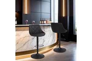 Lennox Furniture Swivel Bar Stools Set of 2, Bar Chairs Adjustable Height Bounded Leather Counter Height Barstools and Sturdy