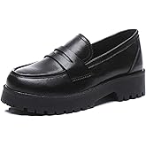 U-lite Women's Classic Simple Mid Heel Oxfords Penny Loafers Comfortable Slip On Dress Shoes
