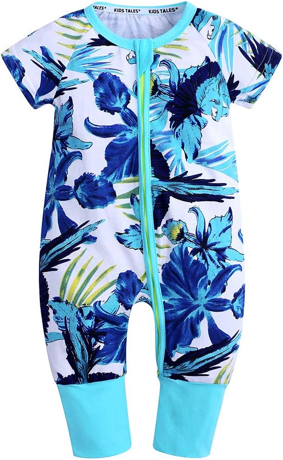 Kids Tales Baby Boys Girls Zipper Short Sleeve Pajama Sleeper Cotton Romper(Size 3M-3T)