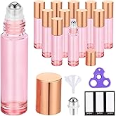 PrettyCare 12 Pack, 10 ml Essential Oil Roller Bottles with Stainless Steel Roller Ball - Refillable Leak-proof Empty Thick Pink Glass Roll on Bottles with Metal Caps for Travel, Perfume