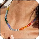 Gemstone Beaded Necklace for Women Colorful Natural Stone Freshwater Pearl Surfer Beach Rainbow Necklace Jewelry Gift