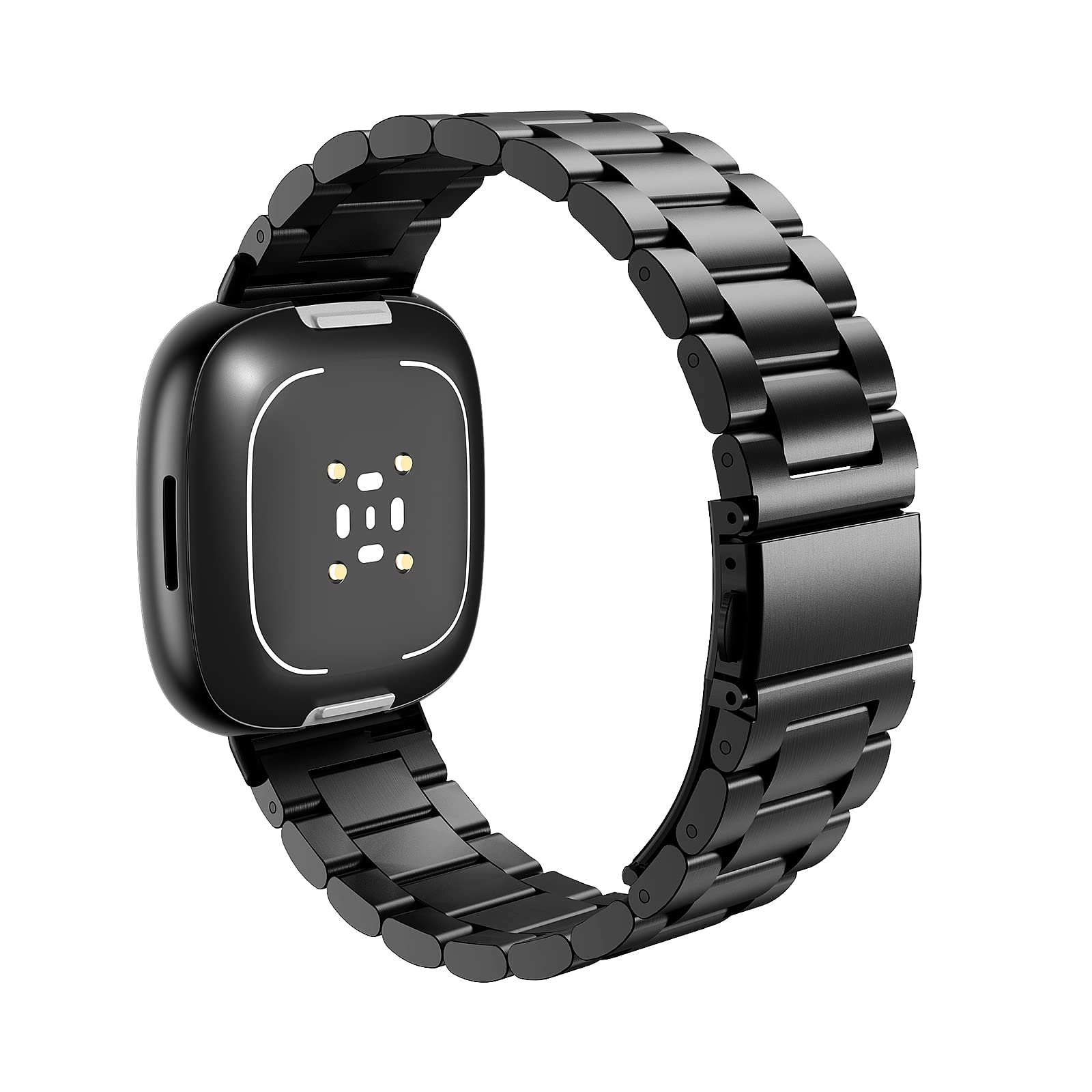 MoKo Metal Strap Compatible with Fitbit Versa 4/Versa 3/Sense 1/2, Stainless Steel Replacement Watch Band Wristband for Men Women, Black — image 1