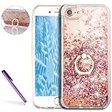 iPhone 6S Plus Case,iPhone 6 Plus Case,LEECO 3D Diamonds Liquid Glitter Hard Back TPU Frame with 360 Degree Rotating Ring Grip Kickstand Holder for iPhone 6 / 6S Plus 5.5 inch [Ring Diamonds] Pink