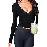 Women Pilates Wrap Top Long Sleeve Workout Yoga Shirt Cross Self Tie Going Out Crop Tops