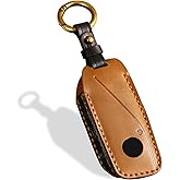 OLLEN Screws-Free Genuine Leather Key Fob Cover Fit for BMW 2023-2025~up New 5/7 Series 740i 760i X1 X2 X3 X5 X6 X7 XM IX IX3 I5 I7 etc, with Key Ring, Brown