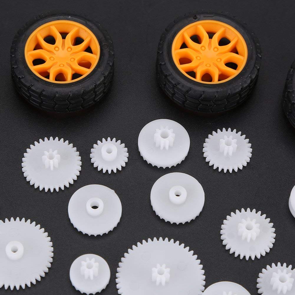 Walfront 78Pcs Motor Gears Kits Plastic Spindle Gear Set Gear Packages Robot Gear Pulley Shaft Belt Assembly for Robot Toy Automobile Cars DIY Kit Including Axle Tire Gear Bushings Rack