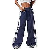 BEAUDRM Women's Y2K Baggy Bow Wide Leg Pants Striped Track Elastic Waist Long Sweatpants Parachute Pants