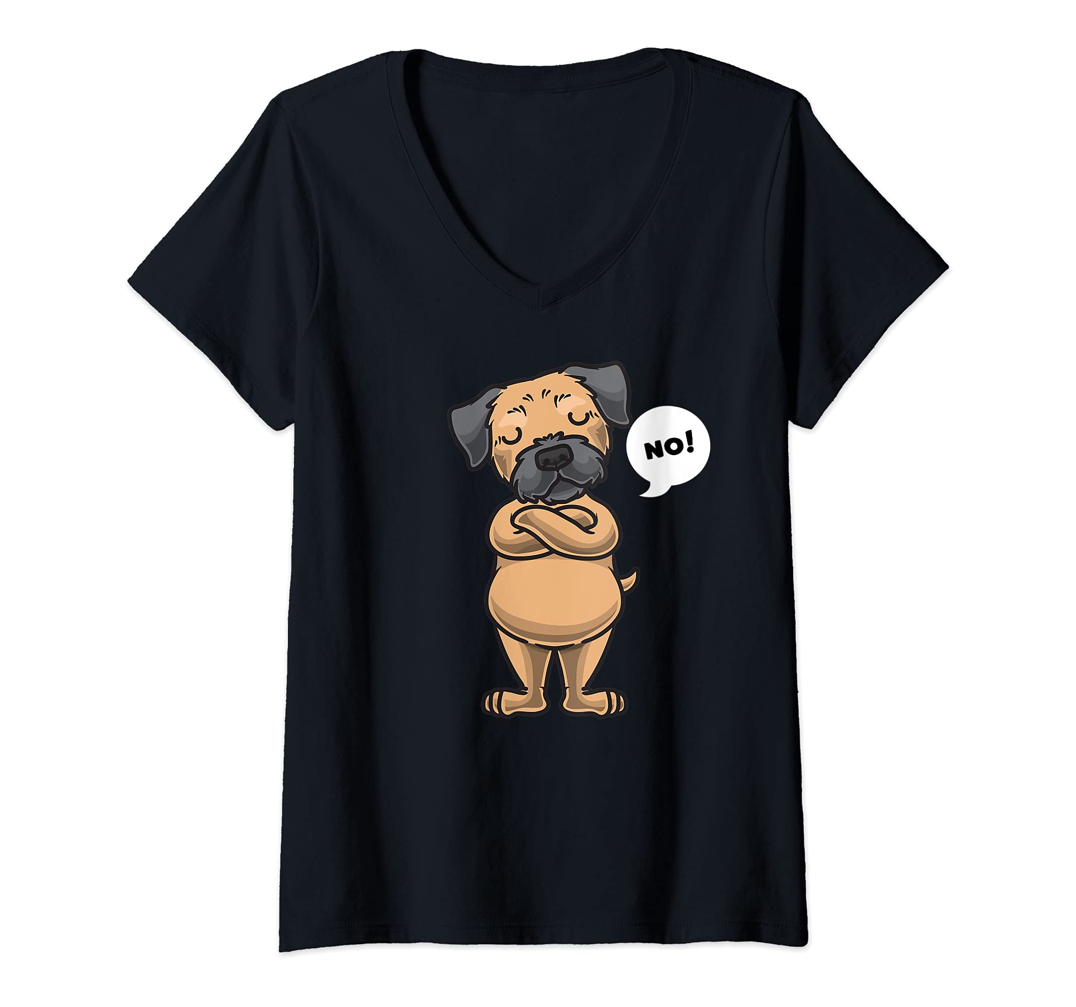 Womens Stubborn Border Terrier Dog V-Neck T-Shirt