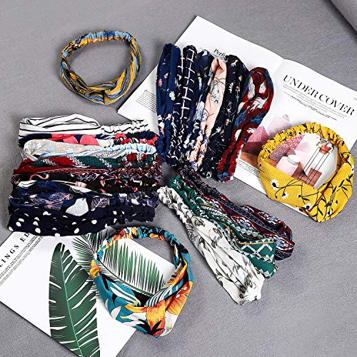 20 Pcs Boho Headbands for Women, Meartchy Vintage Womens Headbands, Head Bands Women Hair, Floral Vintage Twisted Criss Cross Elastic Head Wrap Hair Accessories