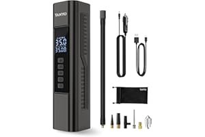TANYO Tire Inflator Portable Air Compressor, Air Pump for Car Tires with 150PSI Tire Pressure Gauge and Emergency Light, 12V Tire Inflator for Car, Bike, Motorcycle, Ball, and More