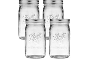 Ball Glass Mason Jars with Lids and Bands, Used for Canning, Pickling, Juice, Jam, Jelly (Quart, 32 Ounce (Pack of 4))