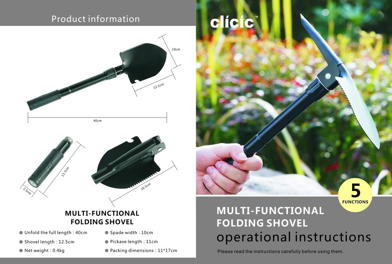 CLICIC Folding Shovel Survival Shovel - Excavating Tool Folding Shovel Camping Gardening Shovel with Wood Saw Side : Garden & Outdoor