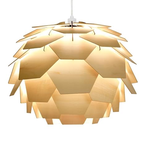 Modern Designer Style Layered Wood Artichoke Ceiling Pendant Light