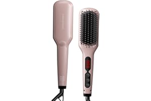 Updated 2025 MEGAWISE Hair Straightener Ceramic Brush ; Anti-Scald Dual Voltage Flat Iron Hot Brush | Rotatable Cord |Auto Shutoff | Anti-frizz |for All Hair Types (Pink)