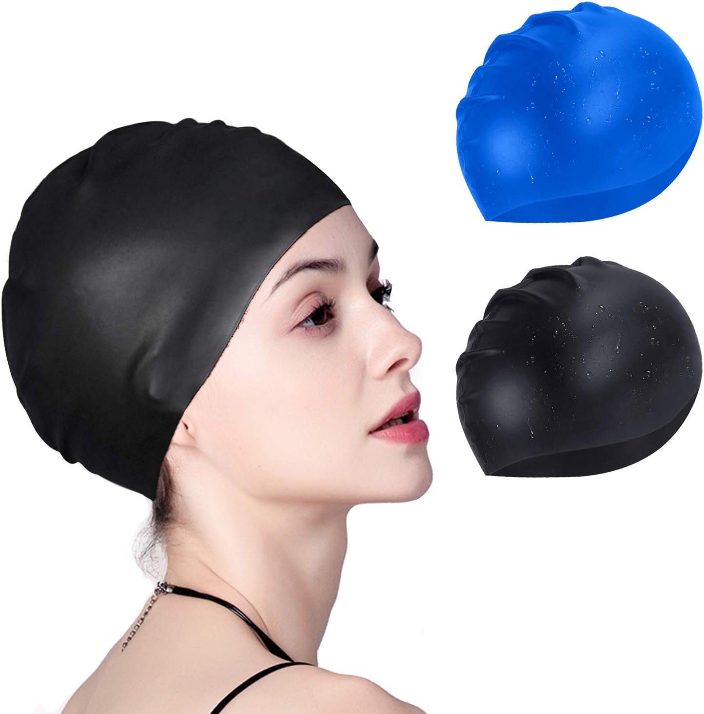 DECYOOL 2 Pack Silicone Swim Caps, Waterproof Unisex Premium Silicone No-Slip Swimming Hat : Sports & Outdoors