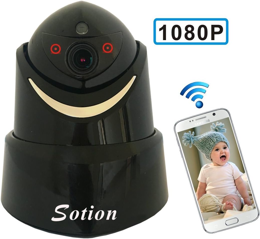 SOTION Full HD Wide Viewing Angle Internet WiFi Wireless Network IP Security Surveillance Video Camera System, Baby and Pet Monitor with Pan and Tilt, Two Way Audio & Night Vision (Black)
