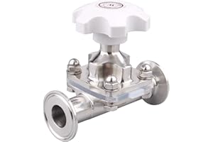 DERNORD Sanitary Diaphragm Valve Silicone Seal Stainless Steel 316L, 1.5” Tri Clamp Valve (1 inch Tube OD)