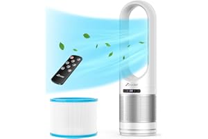 ZICOOLER Bladeless Tower Fan and Air Purifier, 80° Oscillating Fan for Bedroom, 32 inch Standing Floor Fans with HEPA Filter 99.97%, Remote, Quiet Cooling Fan for Indoor Home Office Room
