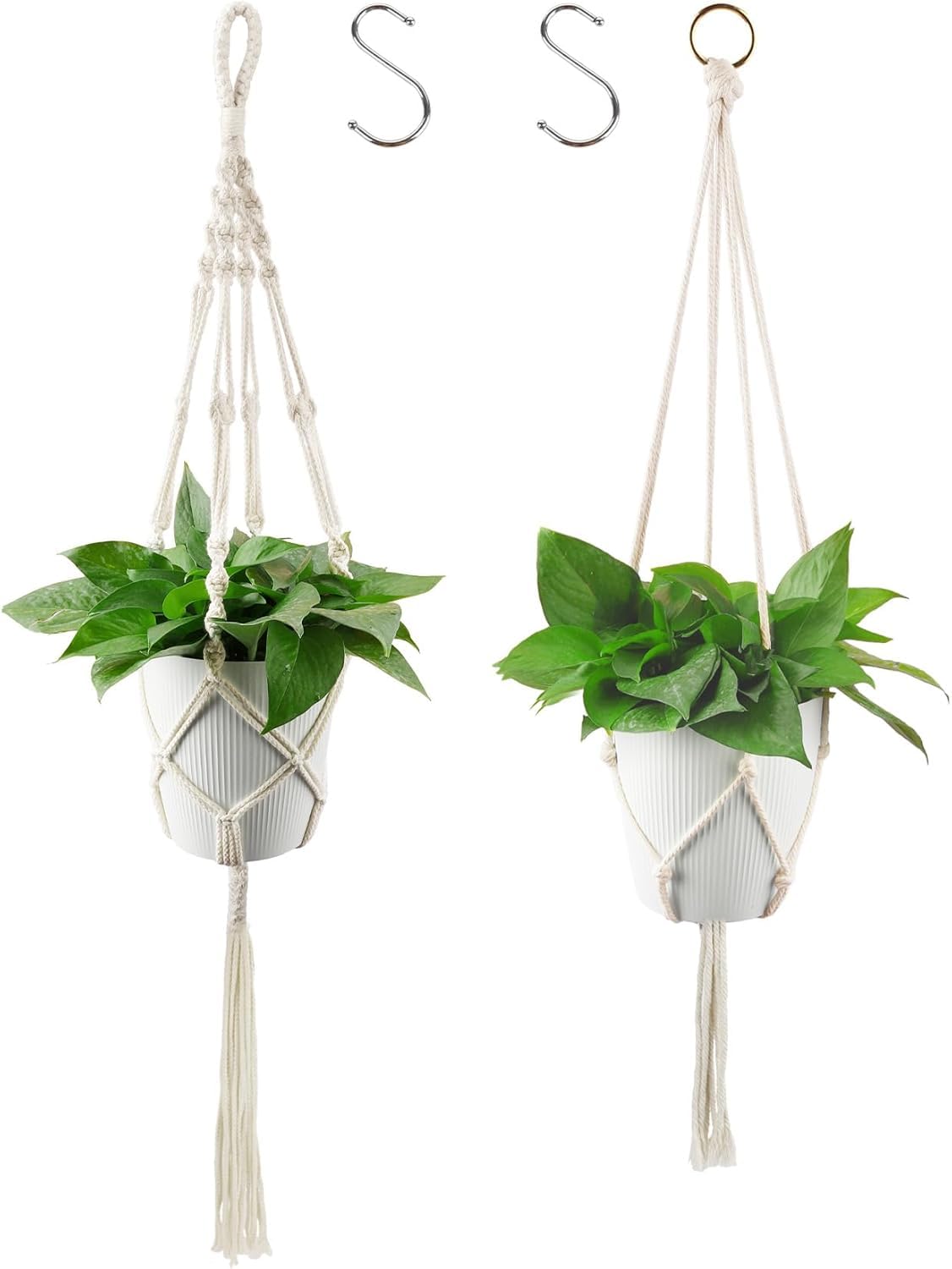 Plant Hanger Indoor,Hanging Plant Pot Indoor Plants Hanger Hanging Basket Indoor Artificial Hanging Baskets Air Plant Holder Indoor Hanging Plant Holder 2 Pack With Hooks Plant Holders Indoor Beige