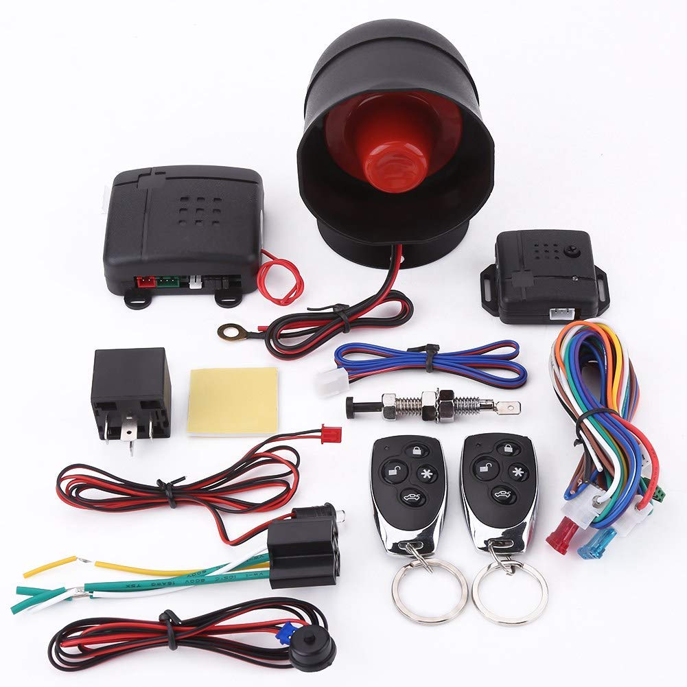 Aramox Car Alarm System,Universal Car Alarm Security System Keyless Entry with 2 Remote Controls Siren Wiring Harness