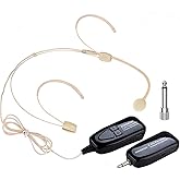 XIAOKOA Wireless Headset Microphone, 2.4G Skin Tone Head Mic, Beige Charging Microphones for Voice Amplifier PA System Speaker, 160ft Range, Ideal for Teachers Tour Guides Fitness Coaches Conferences
