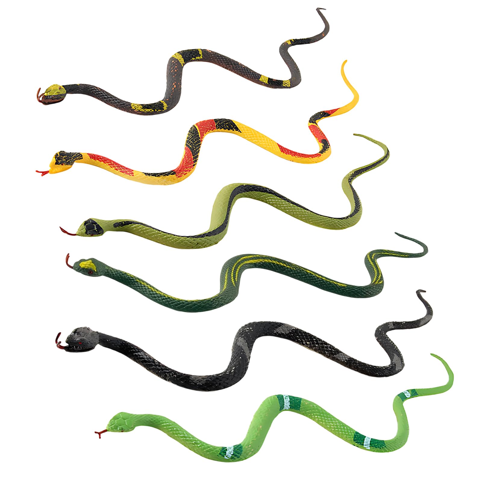 6 PcsToy Snake Set, Realistic Snakes for Halloween Decorations and Garden Bird Deterrent, Flexible Plastic Snake Toys for Kids Pretend Play and Prank Props, Outdoor and Indoor Party Favors
