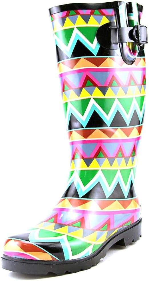 Women's Corkys, Sunshine rubber Rain Boots BLACK MULTI CHEVRON 6 M