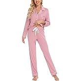 Anjue Pajamas for Women Soft Button Up Pajama Set Long Sleeve Shirt and Pajama Pants Lounge Sets S-XXL