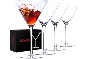 BACLIFE Martini Glasses Set of 4-9.5 oz Coupe Glass Set with Stem - Handblown Crystal Cocktail Glasses - Elegant Cocktail Glasses for Bar, Margarita, Cosmopolitan, Manhattan, Gimlet