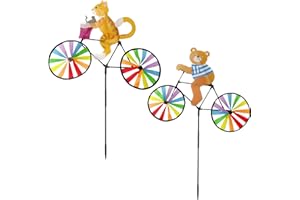 Jremreo 2 Pack 20 Inches Animal Bike Spinners Decoration, Colorful Cat and Bear Pinwheels with Stakes, Windmill Wind Spinner for Yard Garden Lawn, Large Animal Pin Wheels Outdoor Decor Gifts for Kids