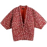 Dizoon Women's Japanese Kimono Hanten Winter Warm Blossom Outer Coat Cute Floral Print Long Sleeve Jacket for Women