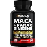 Maca Root Capsules 10,000mg + Korean Panax Ginseng 1,400mg - 20x Concentrated Extract Black + Red + Yellow Maca Root, 10x Concentrated Extract Panax Ginseng Capsules - Ultra Potent & Highly Purified