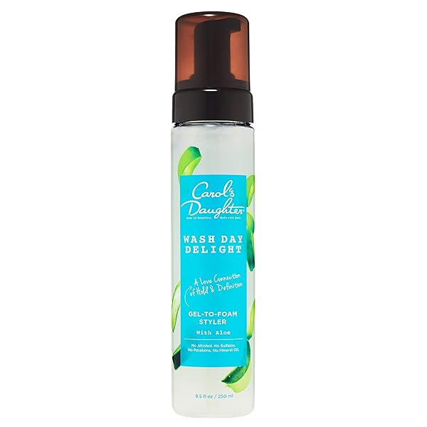 CAROL’S DAUGHTER WASH DAY DELIGHT HAIR GEL TO FOAM MOUSSE STYLER AND HAIR DETANGLER FOR CURLS WITH ALOE, NATURAL-LOOKING HOLD 8.5 FL OZ