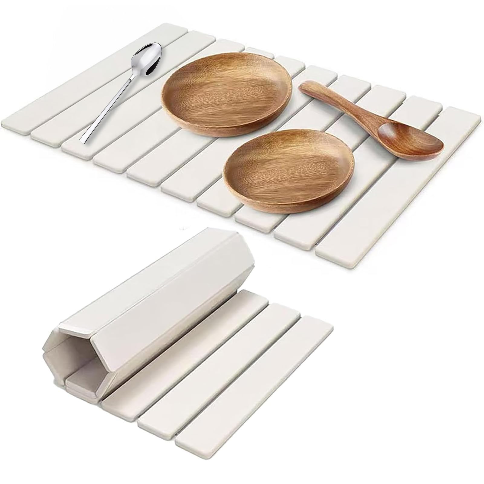 Photo 1 of Large Stone Dish Drying Mats for Kitchen Counter, 24"(L)×16"(W) Quick Dry Collapsible Dish Drying Mat, Eco-Friendly Absorbent Diatomaceous Earth Mats for Dishes Bottles Cups, Match Any Countertop