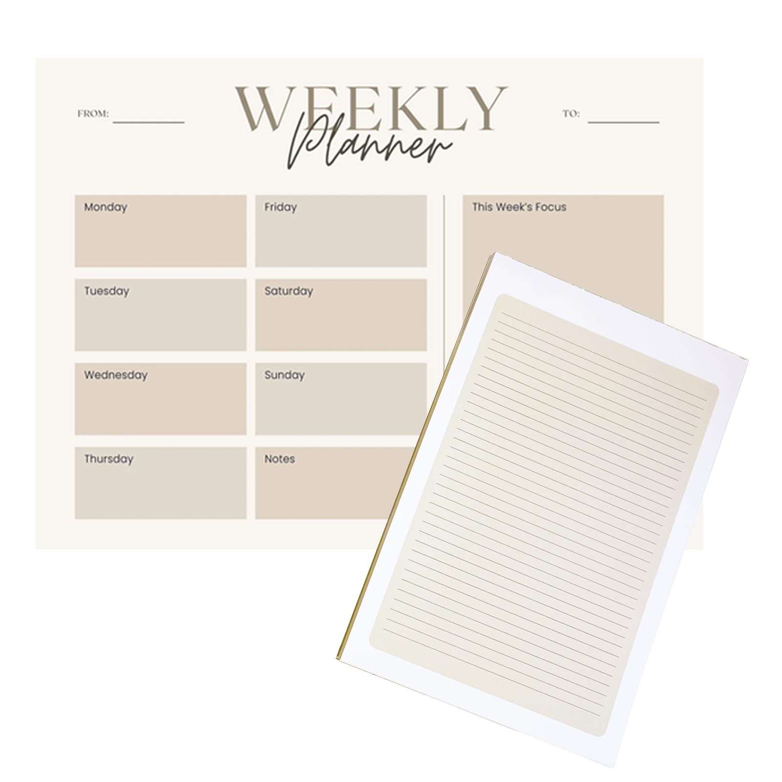 Pinochukka A4 A5 Size Weekly Planner Notepad Deskpad 50 Sheets Printed Tear Off Orginizer Notebook with Hard Back Note Pad (Opt 5 - A4 Planner with A5 Notepad)