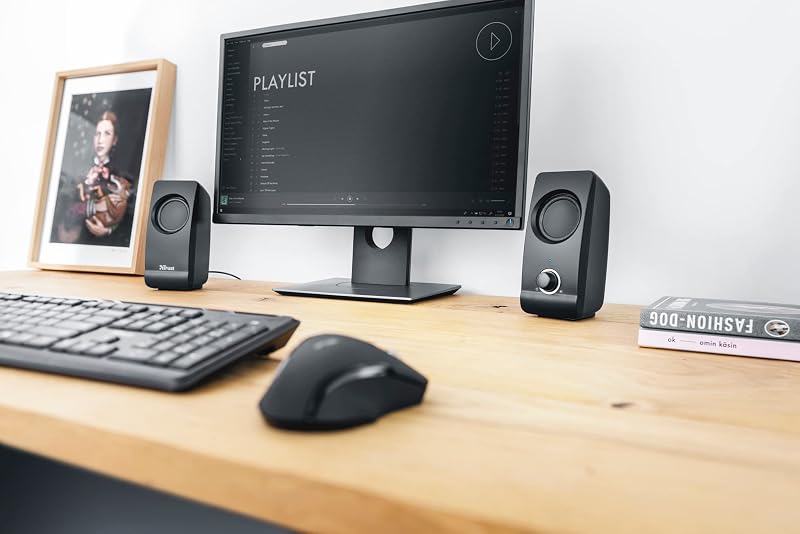 Remo 2.0 PC Lautsprecher Boxen 16 W (8 W RMS), 3,5 mm Audioanschluss, Stromversorgung über USB, Kompaktes Soundsystem, Stereo Lautsprecherset für Computer, Laptop – Schwarz