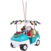 Christmas Golf Cart Ornament with Santa and Lights, Holiday Tree Decoration, 2.5 Inches