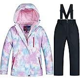 WOWULOVELY Girl's Winter Skisuit Thicken Warm Hooded Snowsuit Toddler Ski Jacket Pants Set