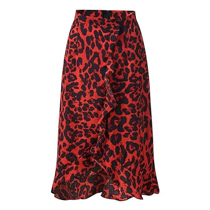 A-Artist Damen A-Linie Rock Basic Solid Vielseitige Dehnbaren Leopard Drucken Rock Midirock Stretch Figurbetont Freizeit Blei