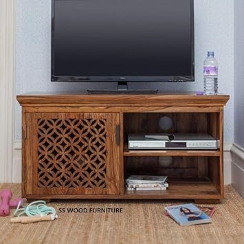 SS WOOD Furniture Sheesham Wood Wooden TV Cabinet Furniture Stand | TV Unit in Living Room | Honey Finish