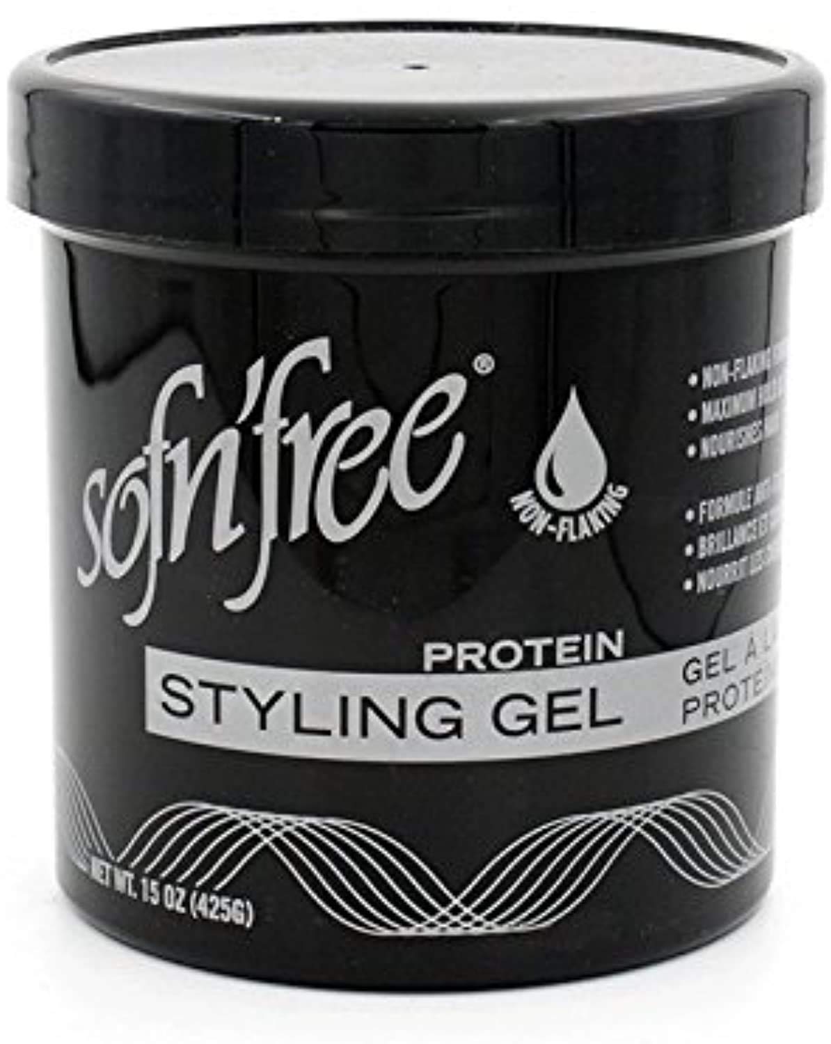 Sofn'free Protein Styling Gel, Non flaky formula for firm styling control when setting, wrapping or moulding, perfect waves sets and controlling curly hair, 425 g, Black