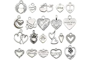 WOCRAFT 60pcs Love Heart Bracelet Charms for Jewelry Making Valentine Wedding Rose Flower Charms for DIY Necklace Keychain Craft Supplies (SN16)