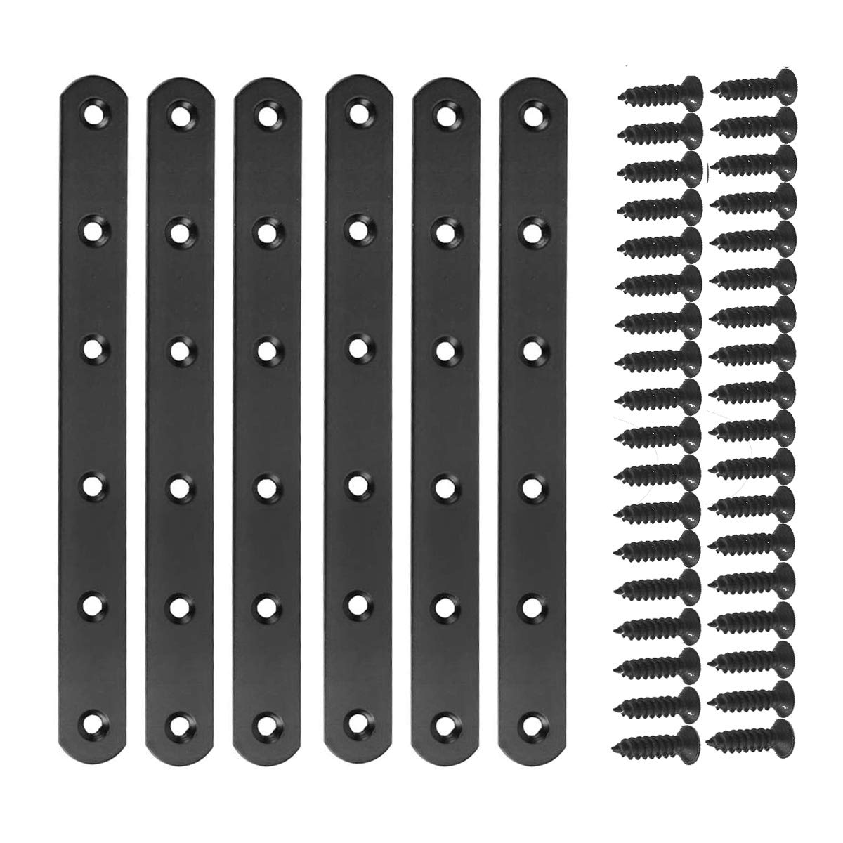 Dproptel 6PCS Pack Stainless Steel Heavy Duty Straight Repair Joining Mending Flat Plate Bracket Shelf Bracket with Screws 160X20MM Black