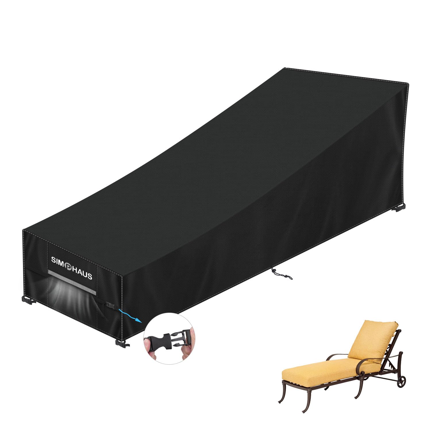 SIMPHAUS Outdoor Sunbed Covers Waterproof Garden Sun Lounger Cover Rattan Lounger Cover Garden Furniture Lounger Chair Cover Anti UV 420D Oxford Fabric Garden Recliner Chair Covers 180x80x40/89cm