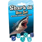 Shark d6 Dice Set, 6 Pcs, 16mm Six-Sided, Translucent Dice | Tabletop Roleplaying Games, RPG, From Steve Jackson Games, Six 16mm six-sided dice in cool ocean shades, Colors may vary