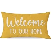 PANDICORN Decorative Throw Pillow Covers 12x20 Inch Welcome to Our Home Yellow Outdoor Farmhouse Spring Summer Decorations Lumbar Decorative Cushion Case for Home Living Room Sofa Couch Decor
