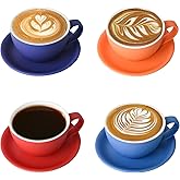 Yundu Ceramics Latte Cup and Saucer - 10 oz for Cappuccino,Tea,Cafe Mocha, Set of 4,Matte Mixed Color